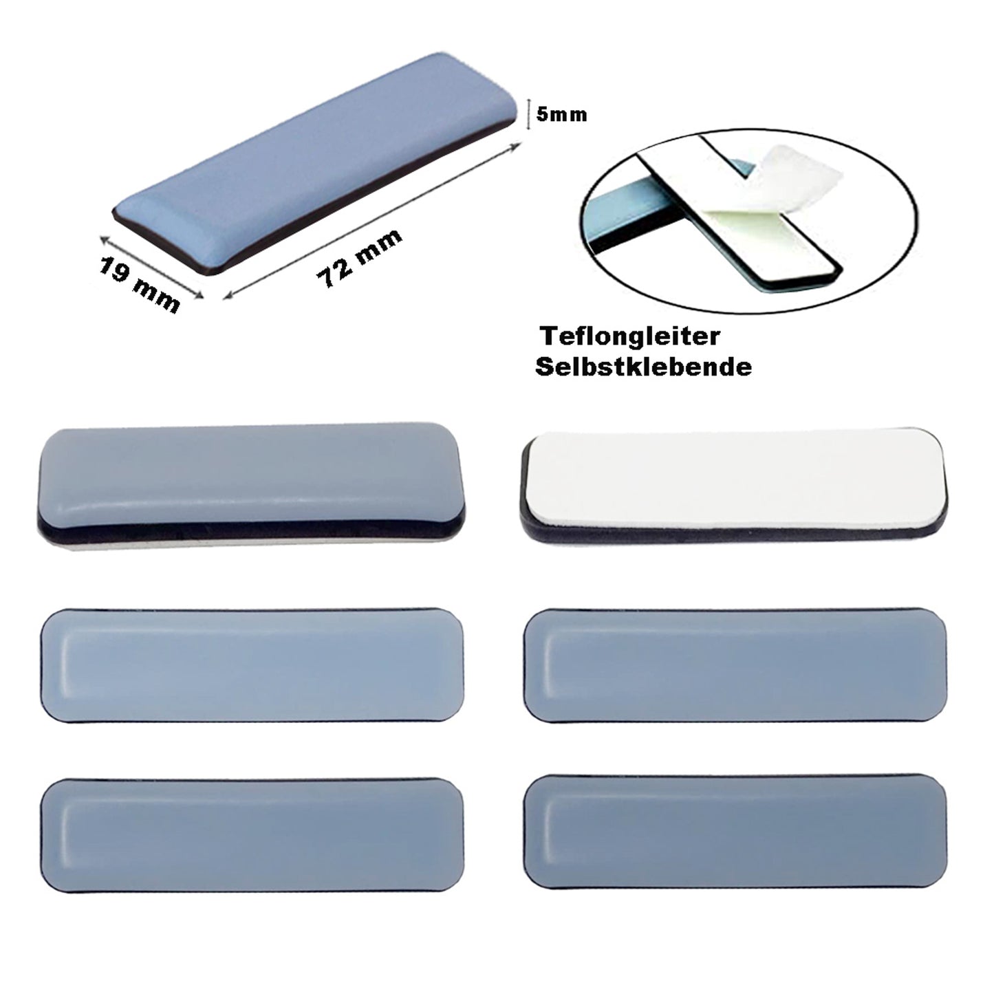 Teflongleiter 19x72mm, selbstklebend,16 Stück.