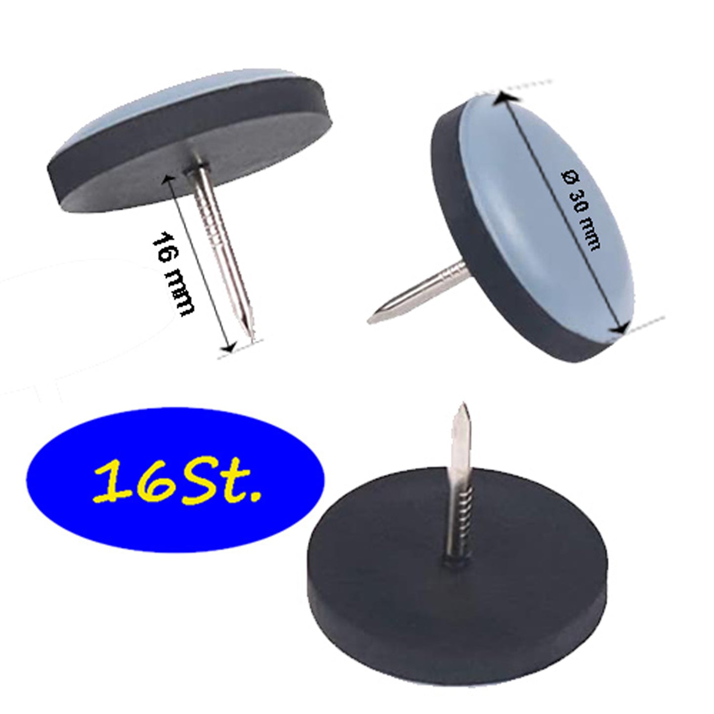 Teflongleiter Ø25mm mit Nägel, 16 Stück