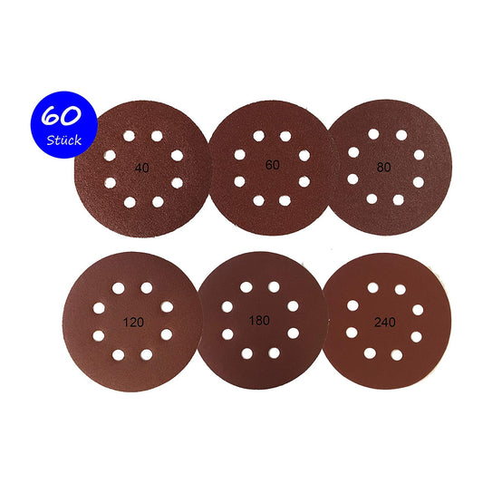 Klett-Schleifscheiben │ Ø 115 mm mixed│ │ 8-Loch │60 Stück mixed je 10 x (40/60/80/120/180/240)