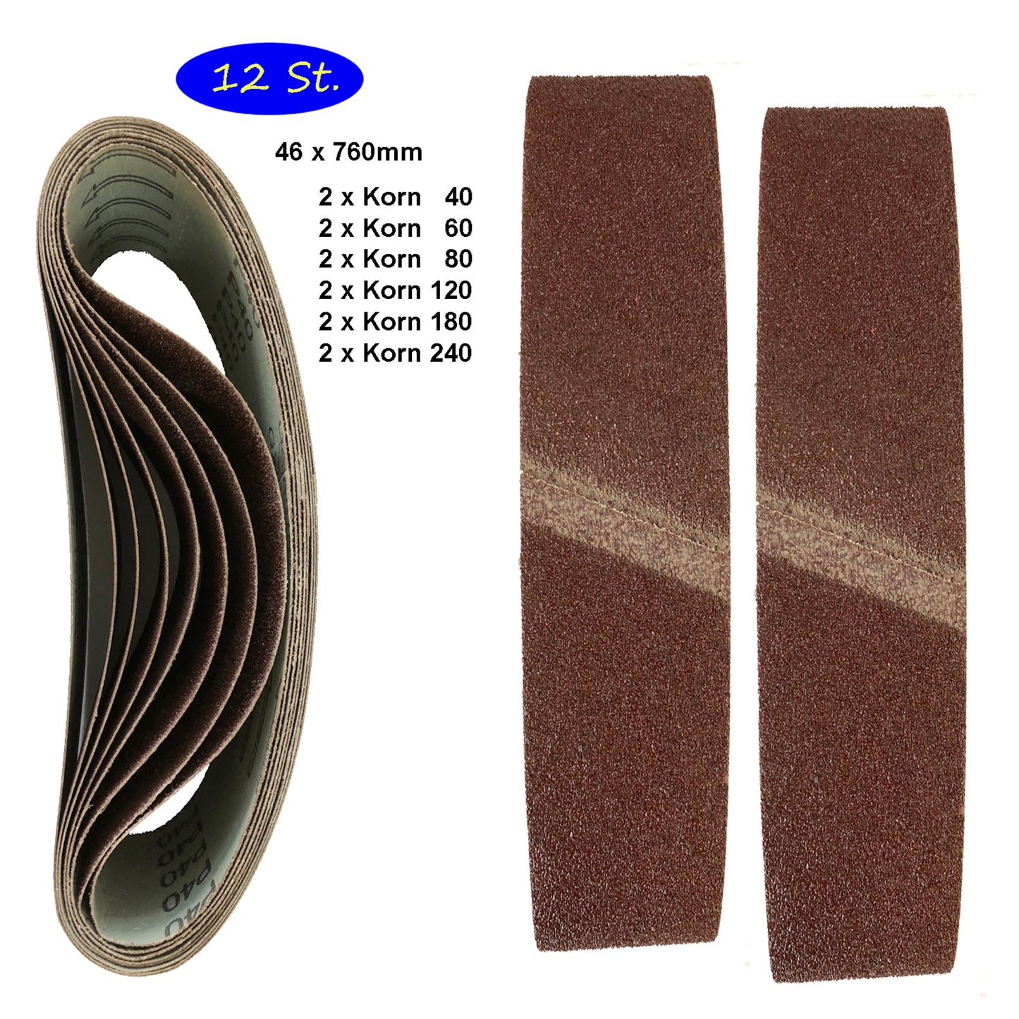 Gewebe-Schleifbänder │ 46 x 760 mm │12 Stück │mixed je 2 x (40/60/80/120/180/240)