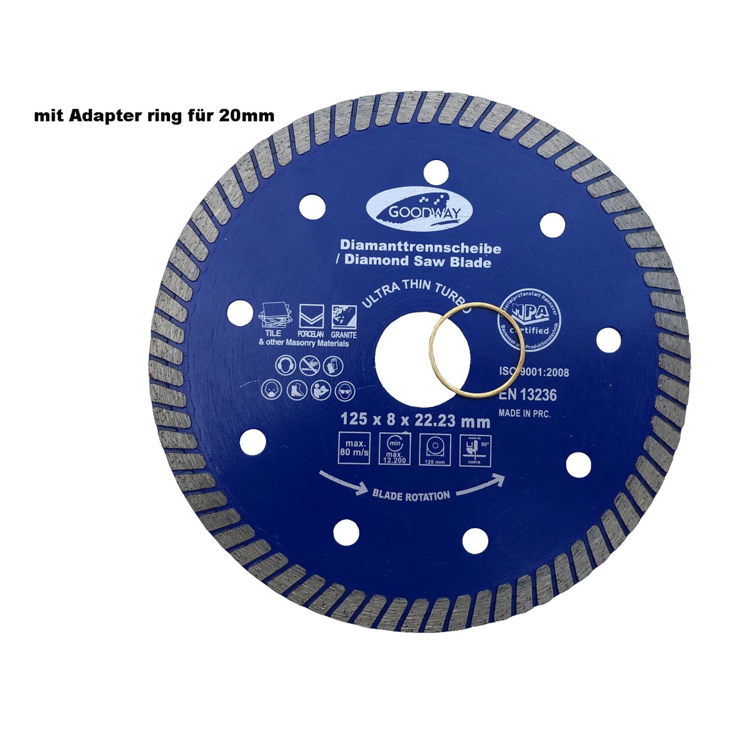 Profi-Diamant Trennscheiben │ 1 Stück │ Ø 125mm x 22,23 mm extra dünn turbo für feines Steinzeug, Fliesen, Riemchen, dünne Granitplatte.